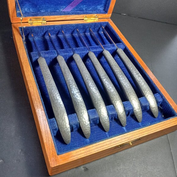 MCM Steak Knives Set of 6 Arts & Crafts Hasakui Inami Japan Hand Hammered Handle - Picture 15 of 15